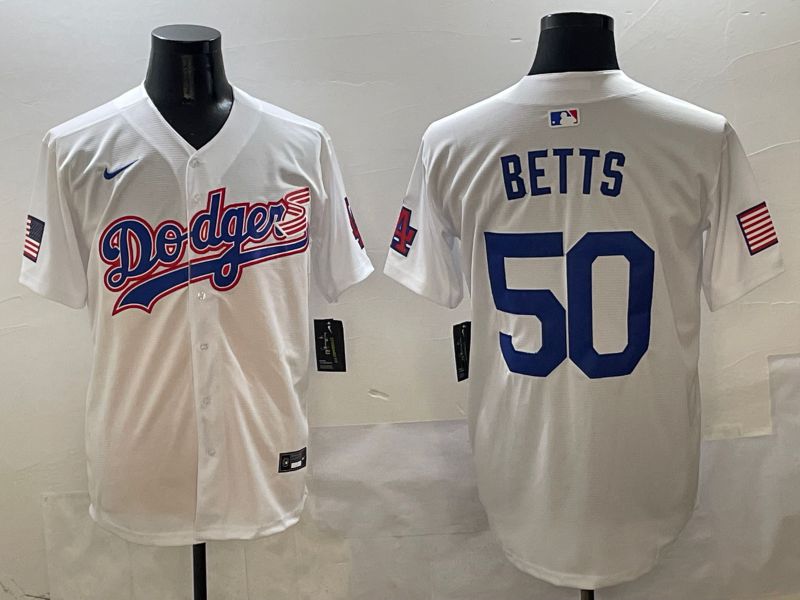 Men Los Angeles Dodgers 50 Betts White Second generation Joint Name Nike 2025 MLB Jersey style 1